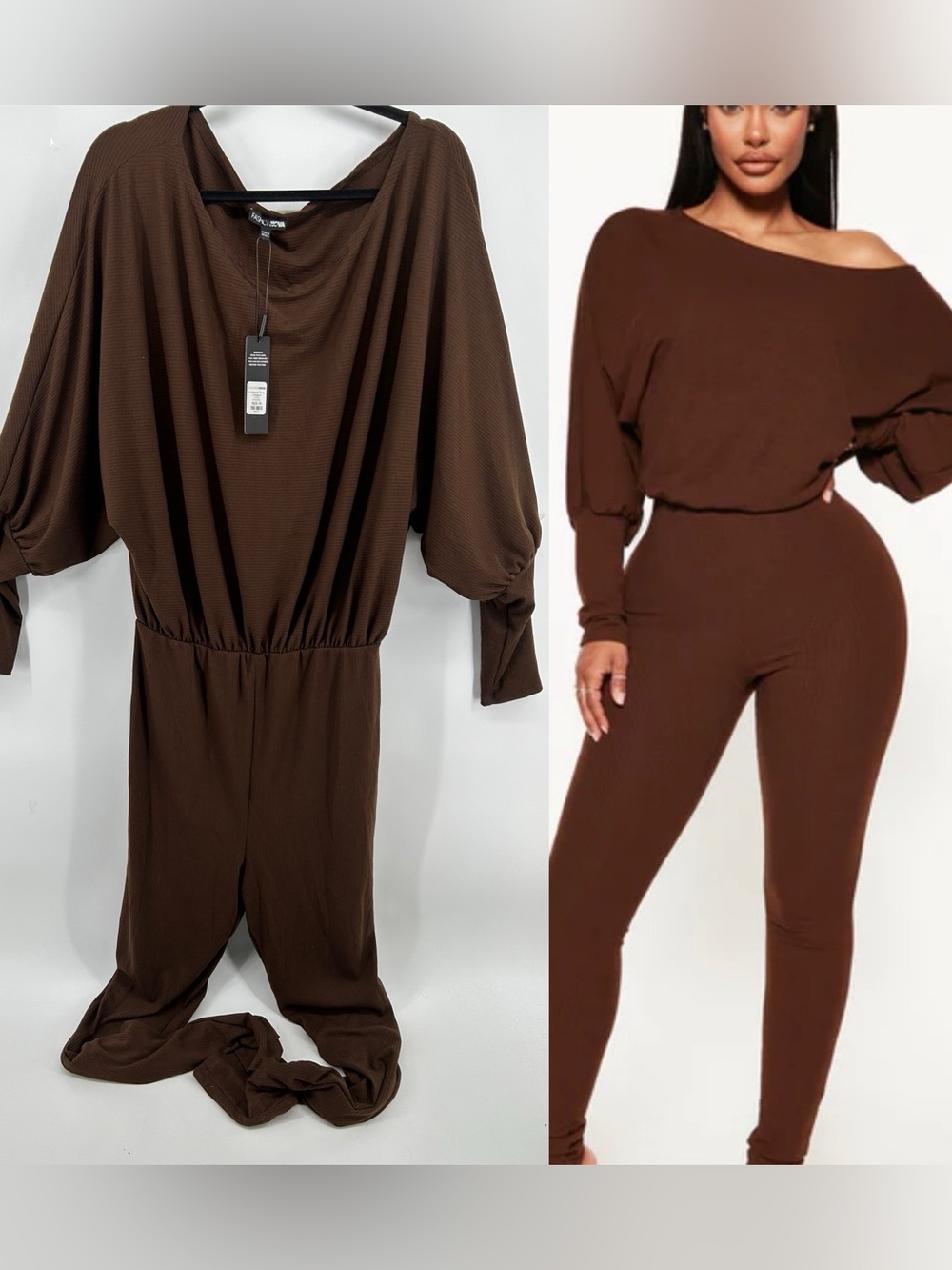 Fashion Nova Chocolate Brown Off-Shoulder Jumpsuit Women's Sz 1X NWT